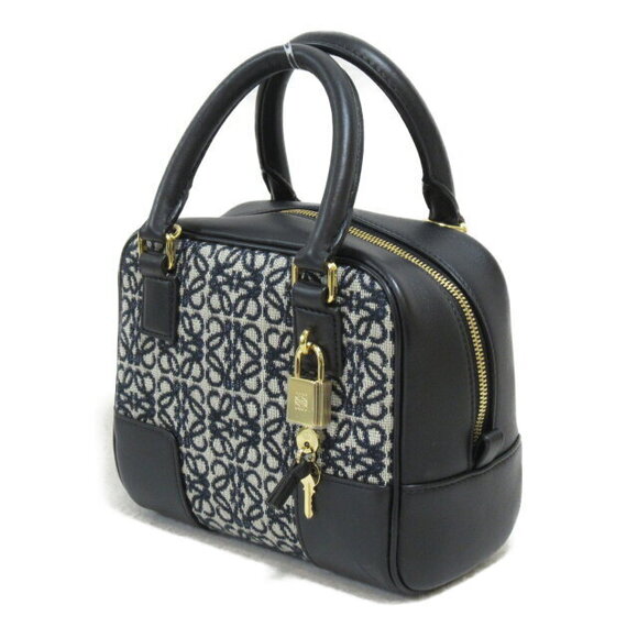 Loewe Amazona Square Bag Calfskin Handbag Jacquard Navy Blue Black - Picture 3 of 9
